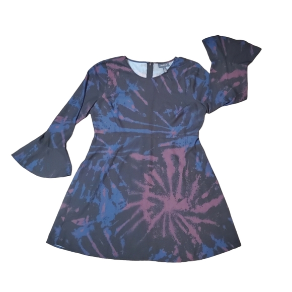 Modcloth Long Bell Sleeve Dress Womens Size Large Watercolor Print Boho Dress - Picture 3 of 11